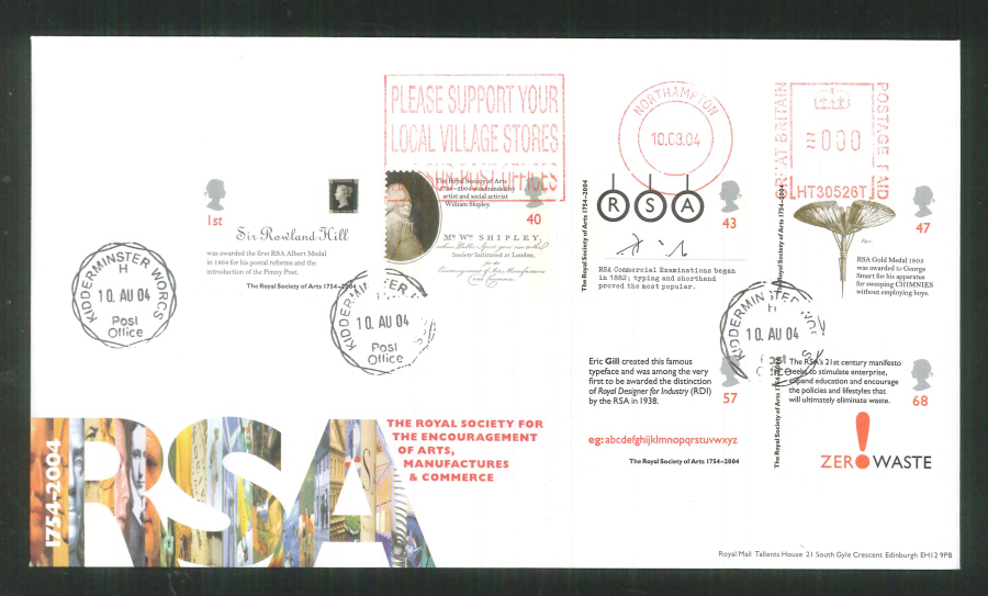 2004 Royal Soc Arts Set F D C Meter Mark Sub Post Offices R H S + C D S - Click Image to Close