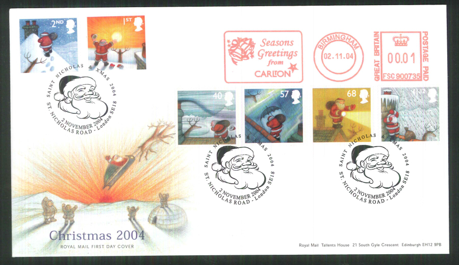 2004 Christmas Set F D C MeterMark Carlton T V + Handstamp - Click Image to Close