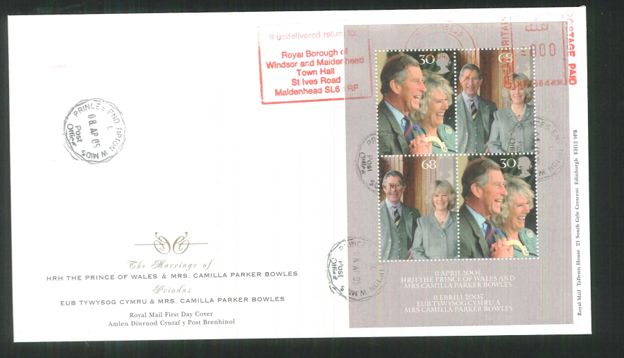 2005 Charles & Camilla Wedding Mini Sheet F D C Meter Mark Windsor Council + C D S - Click Image to Close