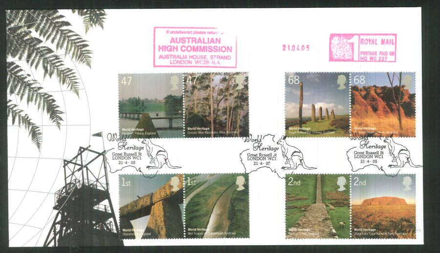 2005 World Heritage F D C Meter Mark Australian High Commission + handstamp - Click Image to Close