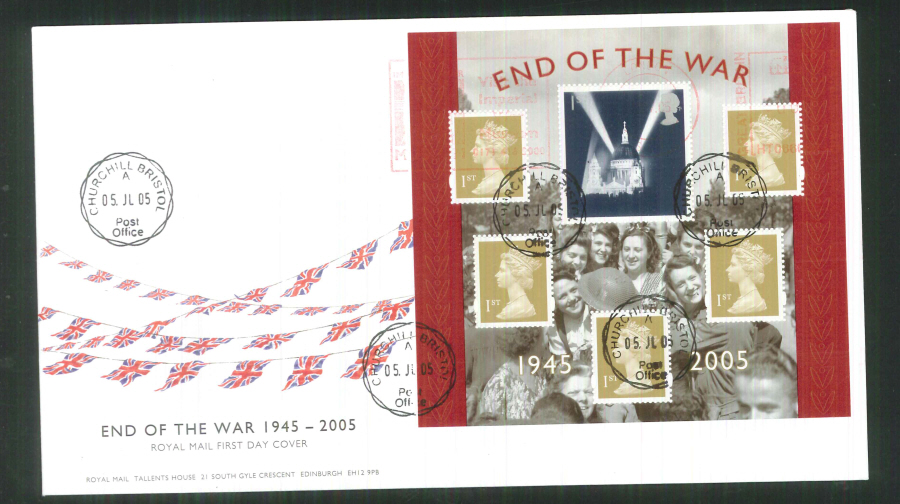 2005 End of the War Mini Sheet F D C Meter Mark Imperial War Museum + C D S