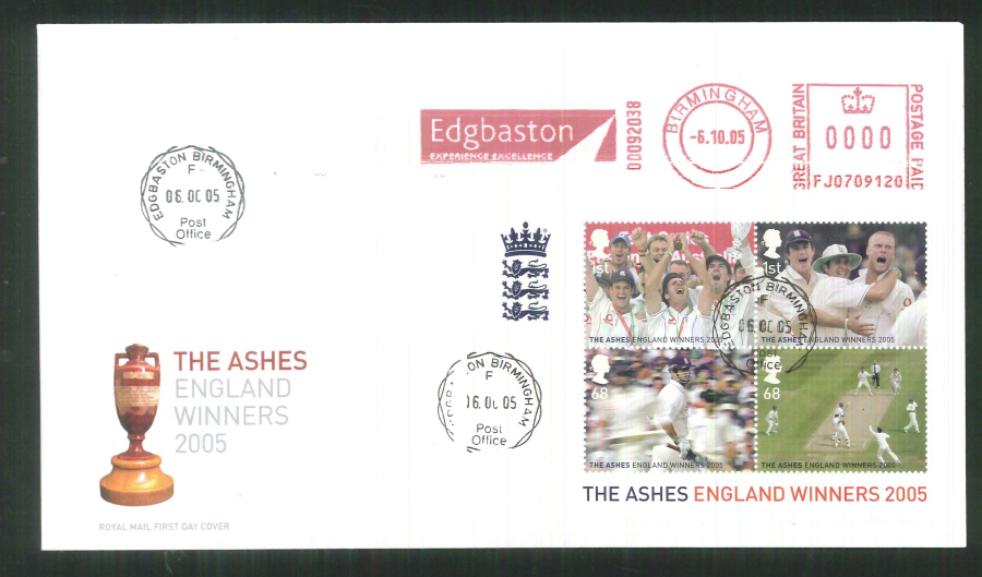 2005 The Ashes Mini Sheet F D C Meter Mark Edgbaston C C + C D S - Click Image to Close