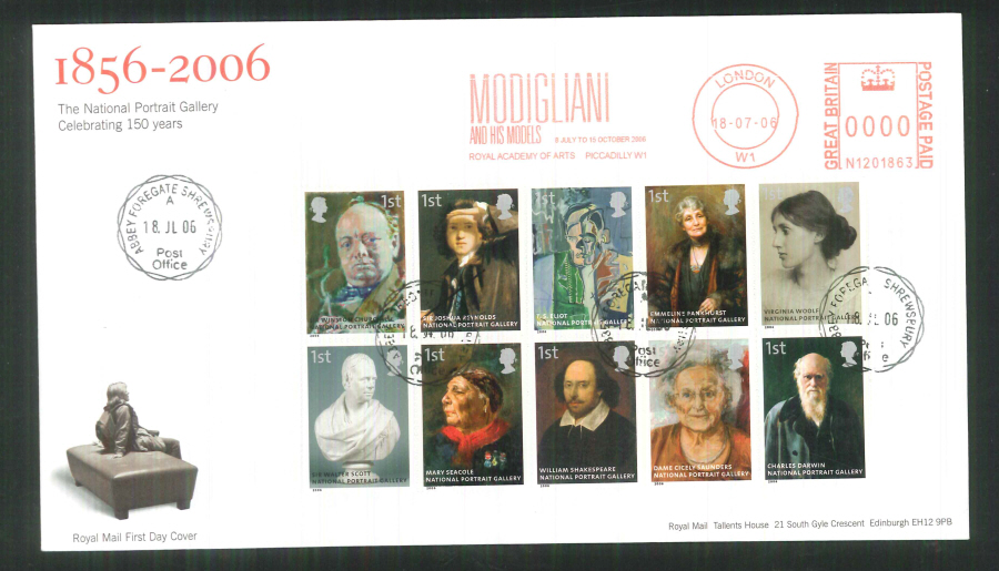 2006 Portrait Gallery F D C Meter Mark Modigliani Exhibition +C D S - Click Image to Close