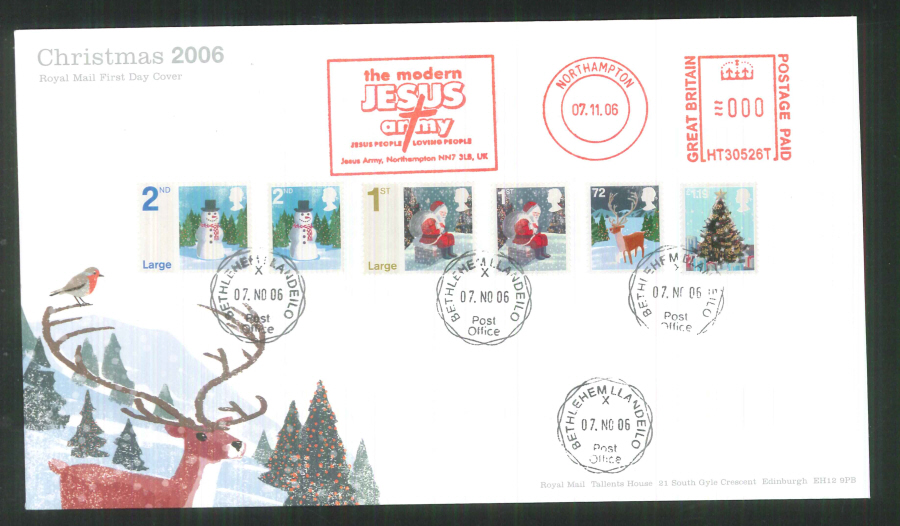 2006 Christmas F D C Meter Mark Jesus Army + C D S - Click Image to Close