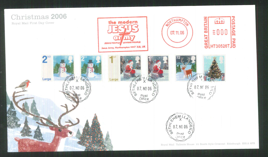 2006 Christmas F D C Meter Mark Jesus Army + C D S