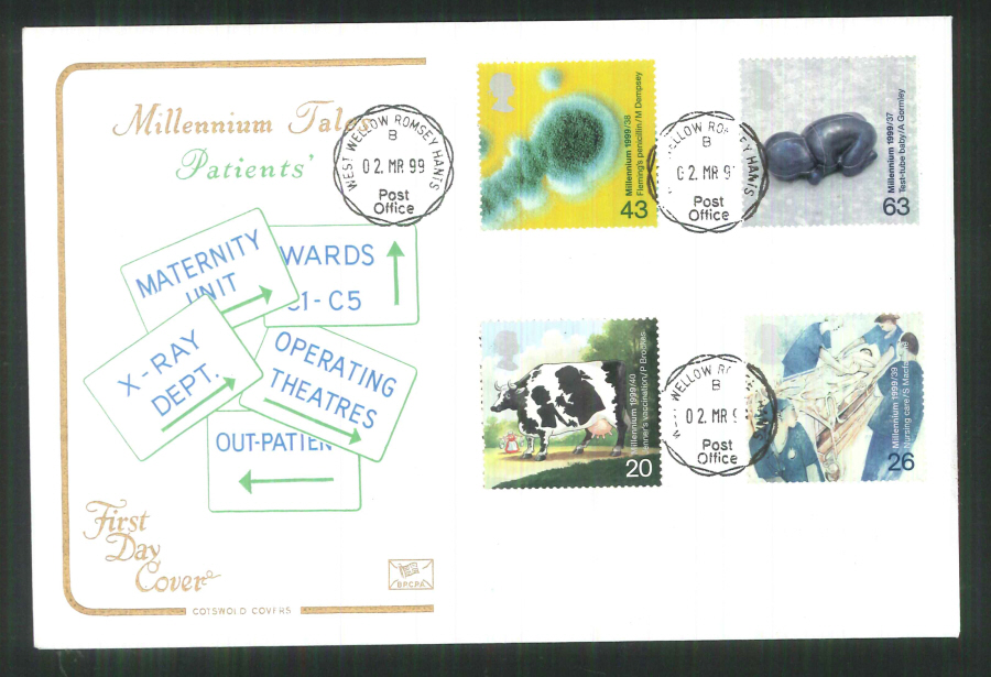 1999 Cotswold Millennium Tales Patients FDC West Wellow C D S Postmark - Click Image to Close