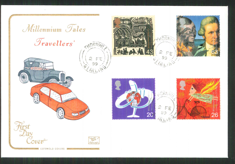 1999 Cotswold Millennium Tales Travellers FDC Thornhill Stirling C D S Postmark