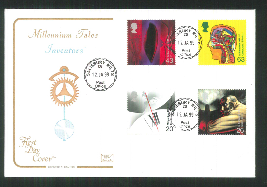 1999 Cotswold Millennium Tales Inventors FDC Salisbury C D S Postmark