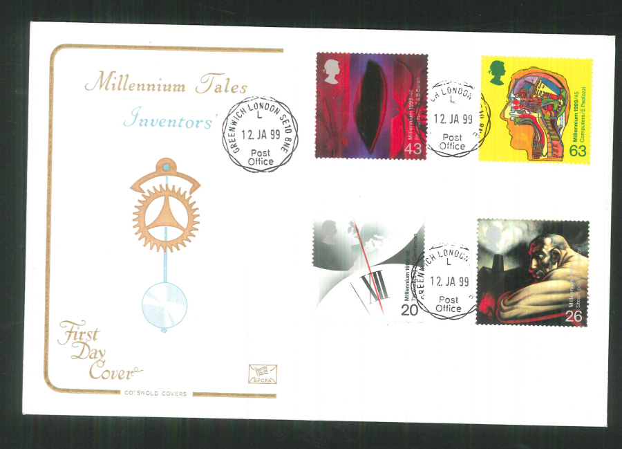 1999 Cotswold Millennium Tales Inventors FDC Greenwich C D S Postmark