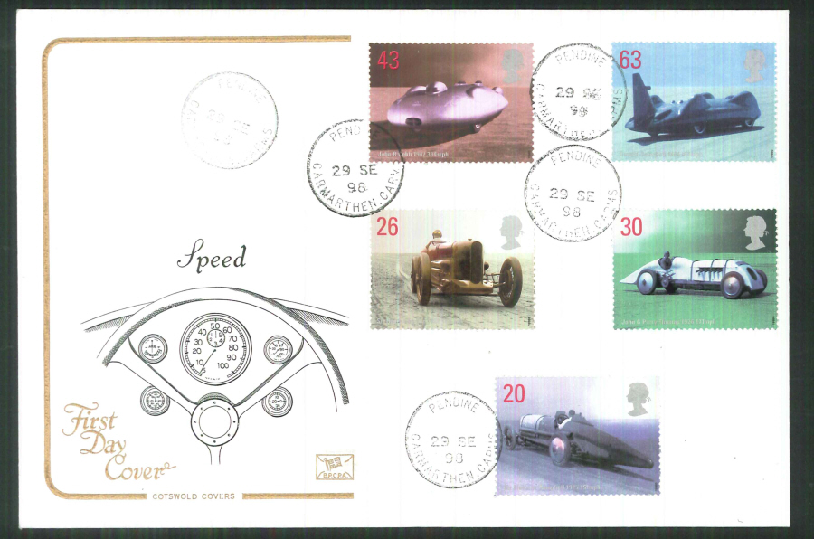 1998 Cotswold Speed FDC Pendine C D S Postmark - Click Image to Close