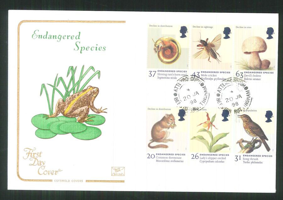 1998 Cotswold Endangered Species FDC Attenborough C D S Postmark - Click Image to Close