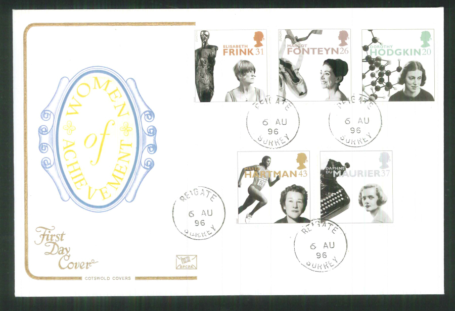 1996 Cotswold Women of Achievement FDC Reigate C D S Postmark - Click Image to Close