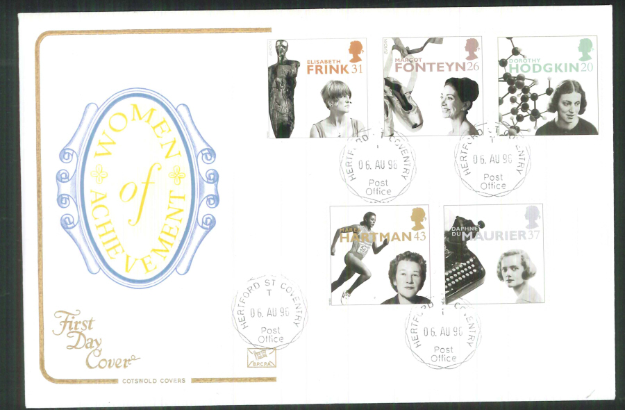 1996 Cotswold Women of Achievement FDC Hertford St Coventry C D S Postmark