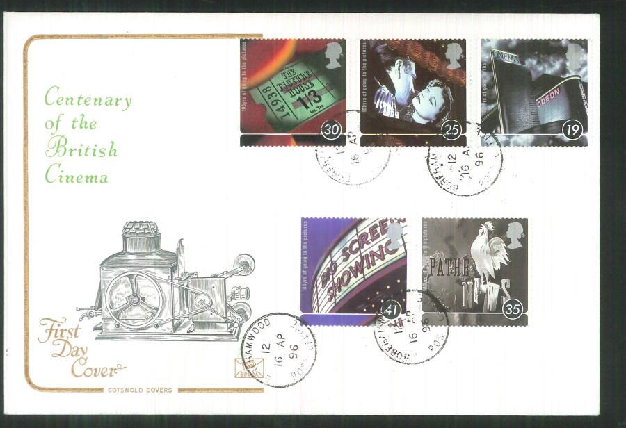 1996 Cotswold 100 Years of Cinema FDC Borehamwood C D S Postmark - Click Image to Close