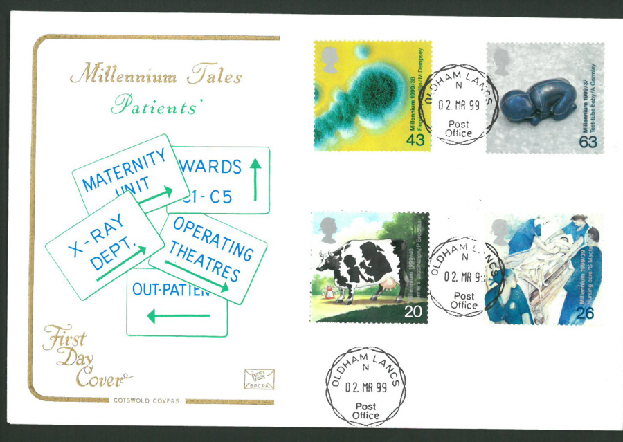 1999 Cotswold Millennium Tales Patients FDC Oldham C D S Postmark