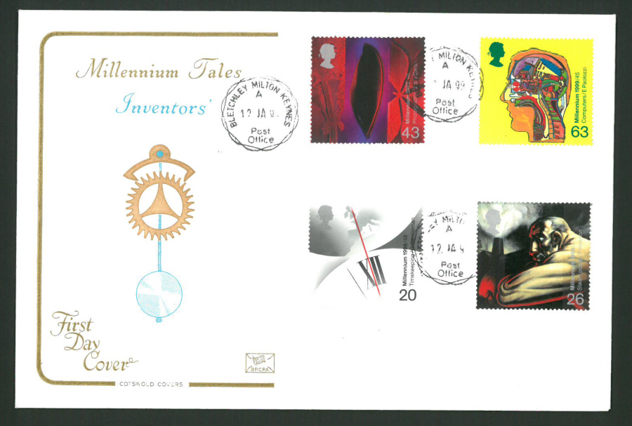 1999 Cotswold Millennium Tales Inventors FDC Bletchley C D S Postmark - Click Image to Close