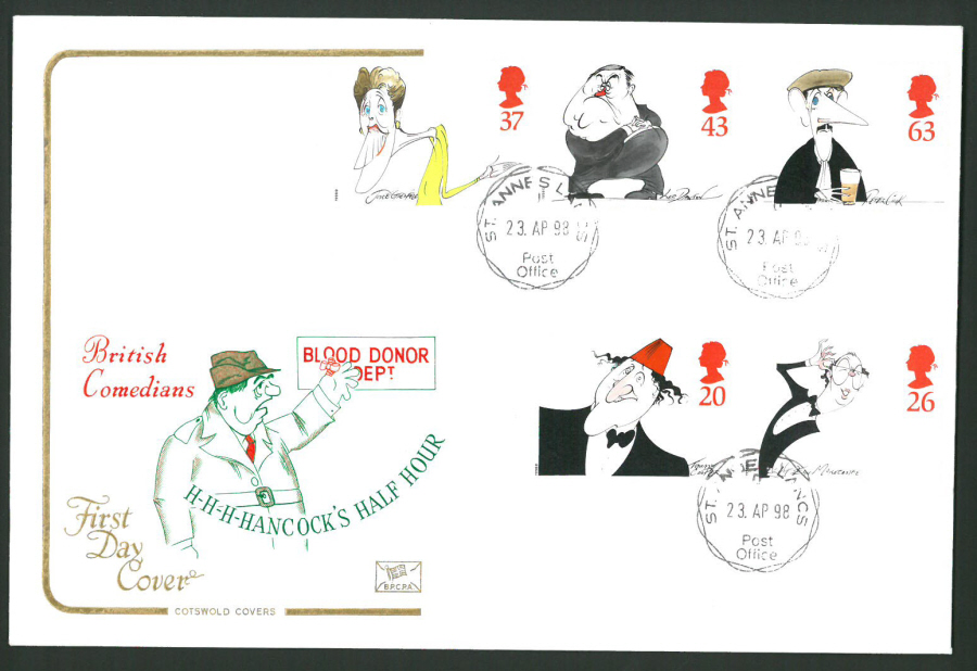 1998 Cotswold British Comedy FDC St.Anne's Lancs C D S Postmark