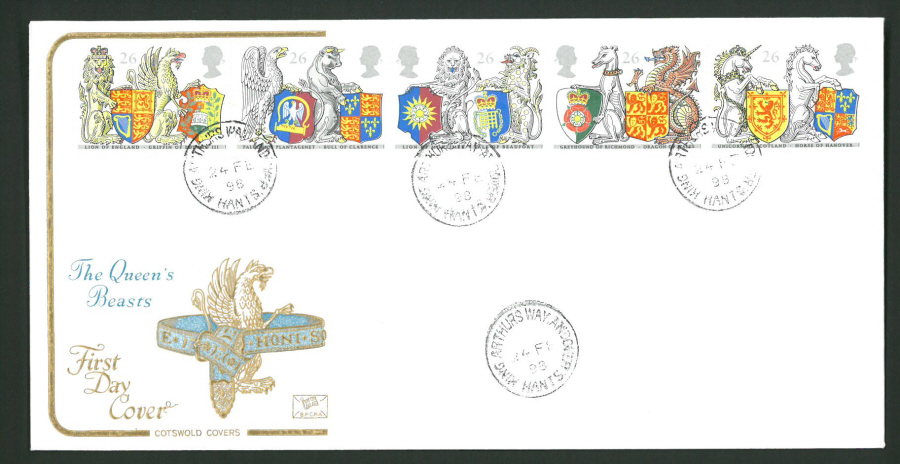 1998 Cotswold Queens Beasts FDC King Arthurs Way C D S Postmark - Click Image to Close