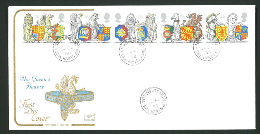 1998 Cotswold Queens Beasts FDC King Arthurs Way C D S Postmark