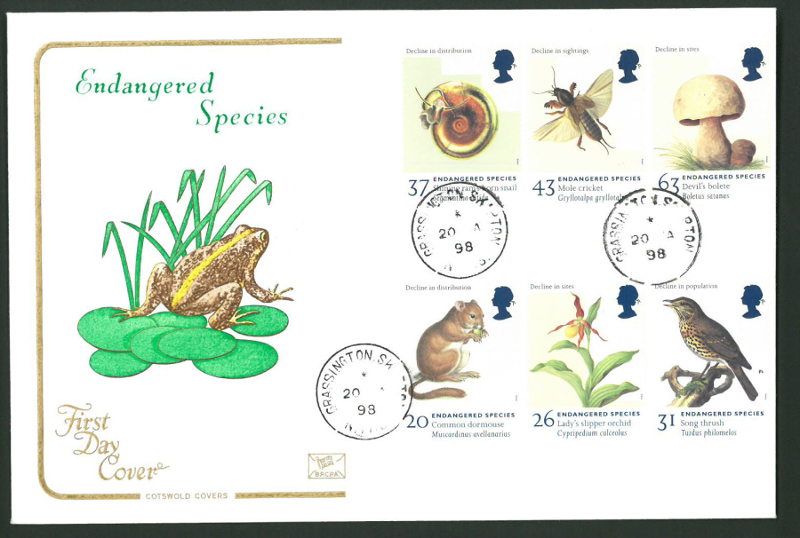 1998 Cotswold Endangered Species FDC Grassington C D S Postmark - Click Image to Close