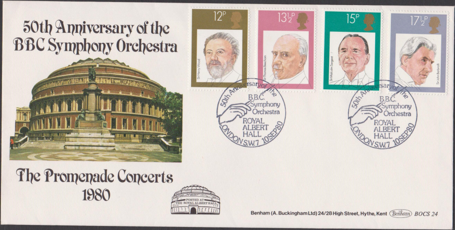 1980 Benham FDC British Conductors BBC Sympony Albert Hall Postmark
