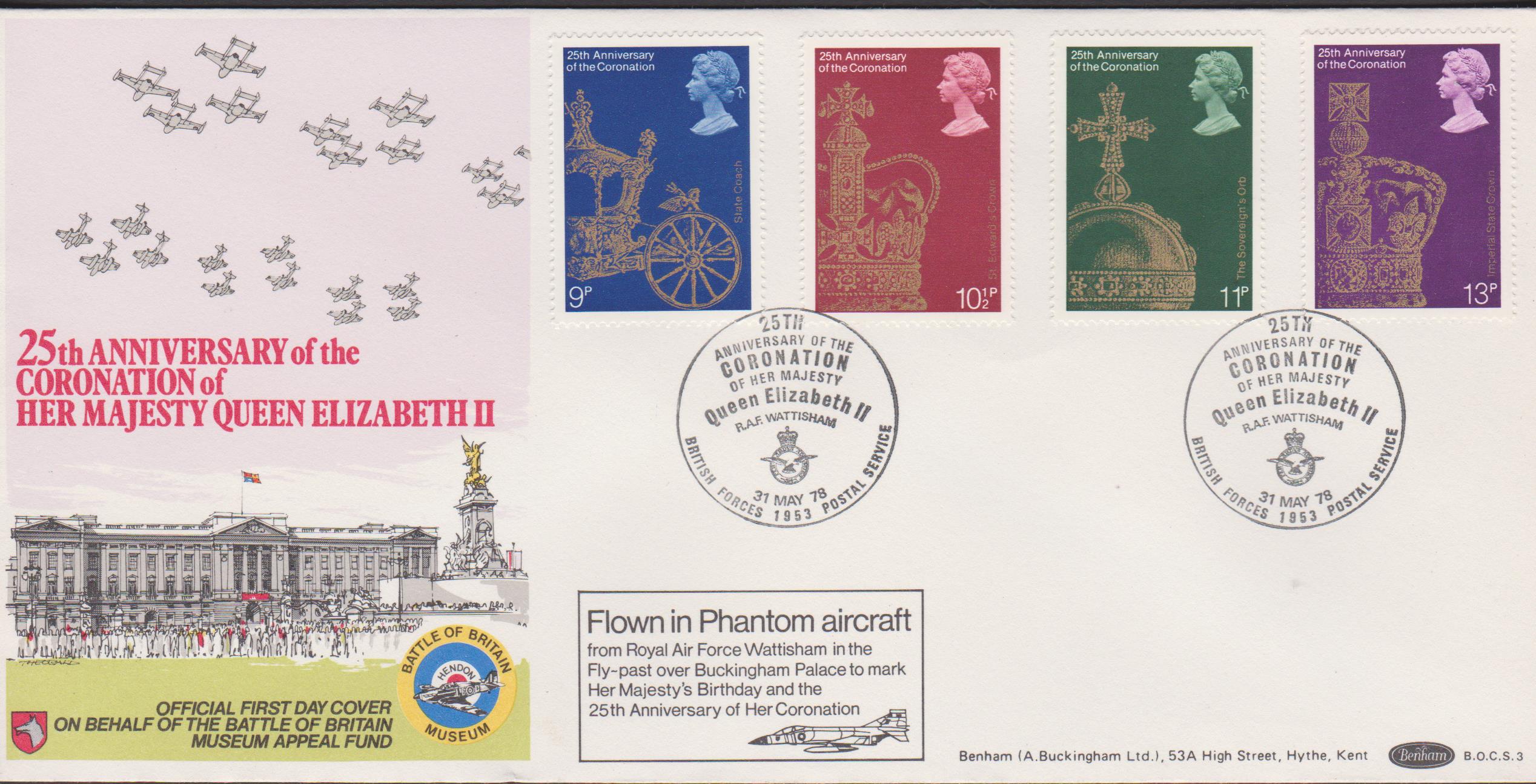 1978 Benham FDC Coronation BOCS 3 Forces 1953 Postal Service Postmark