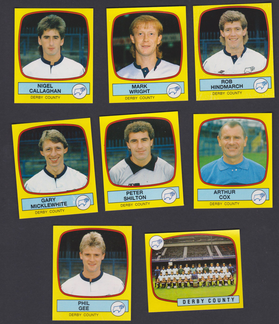 Panini Football 88 Stickers Group from Derby County of 8 stickers