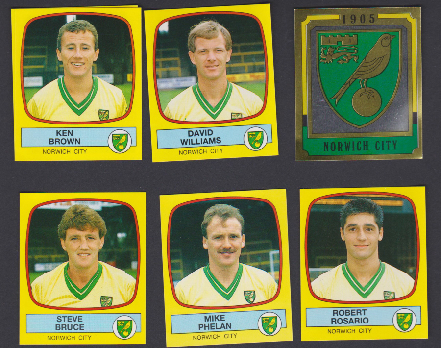 Panini Football 88 Stickers Group from Norwich City of 6 stickers