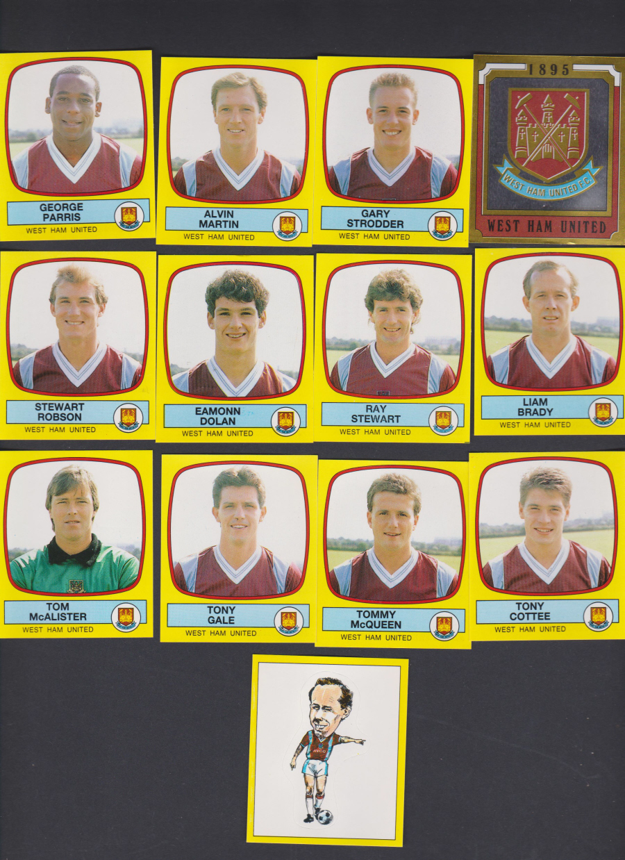 Panini Football 88 Stickers Group from West Ham United of 13 stickers