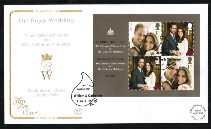 2011 Official Cotswold Royal Wedding FDC London SW1 Postmark - Click Image to Close