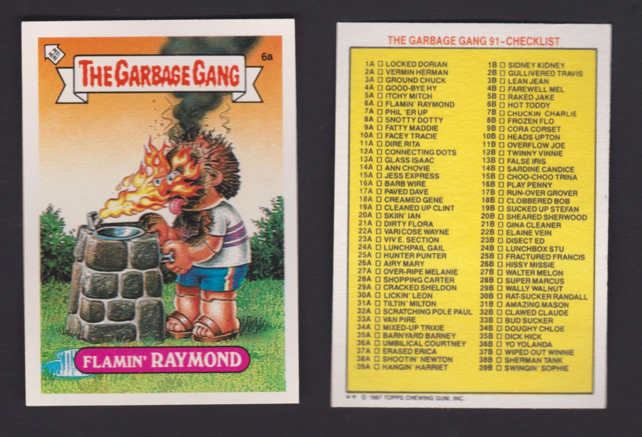 Topps U K Issue Garbage Gang 1991 Series 6a Raymond Checklist - Click Image to Close