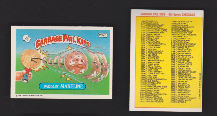 Topps Garbage Pail Kids U K iSSUE 1985 6th. Series 209b MADELINE - Click Image to Close