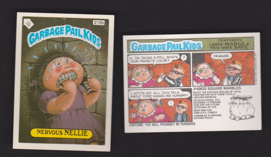 Topps Garbage Pail Kids U K iSSUE 1985 6th. Series 215b NELLIE DIFFERENT - Click Image to Close