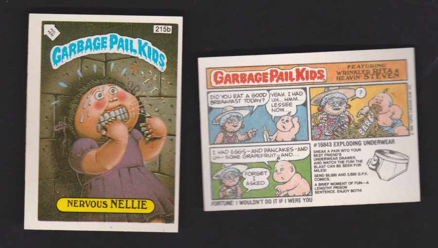 Topps Garbage Pail Kids U K iSSUE 1985 6th. Series 215b NELLIE DIFFERENT - Click Image to Close