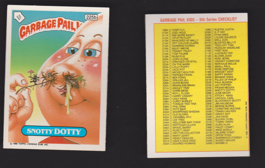 Topps Garbage Pail Kids U K iSSUE 1985 6th. Series 225b DOTTY DIFFERENT