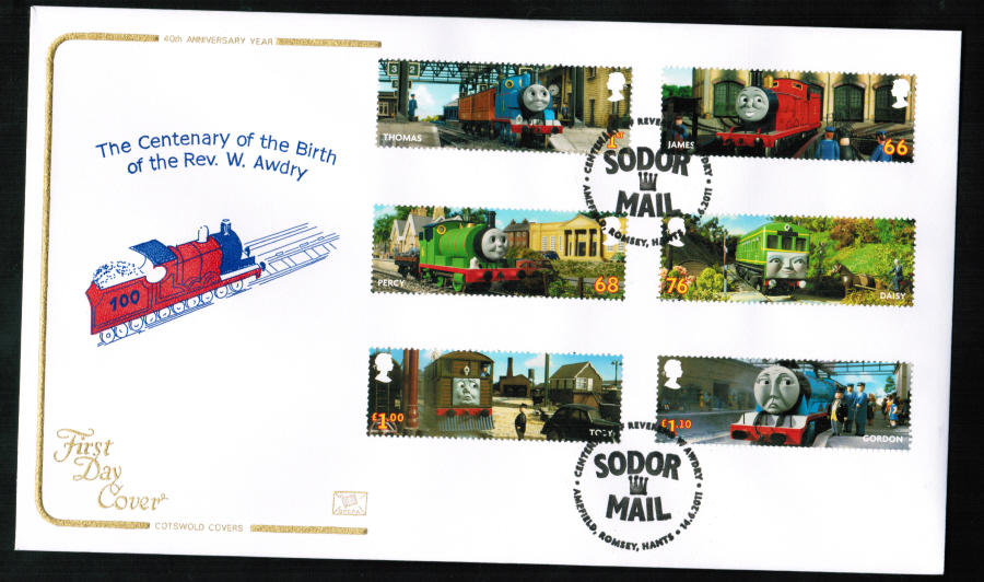 2011 Cotswold Thomas the Tank FDC Sodor Mail Romsey Postmark - Click Image to Close