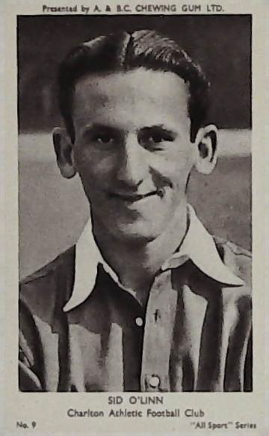 A & B C 1954 All Sports Football Sid O'Linn Charlton No 9 - Click Image to Close