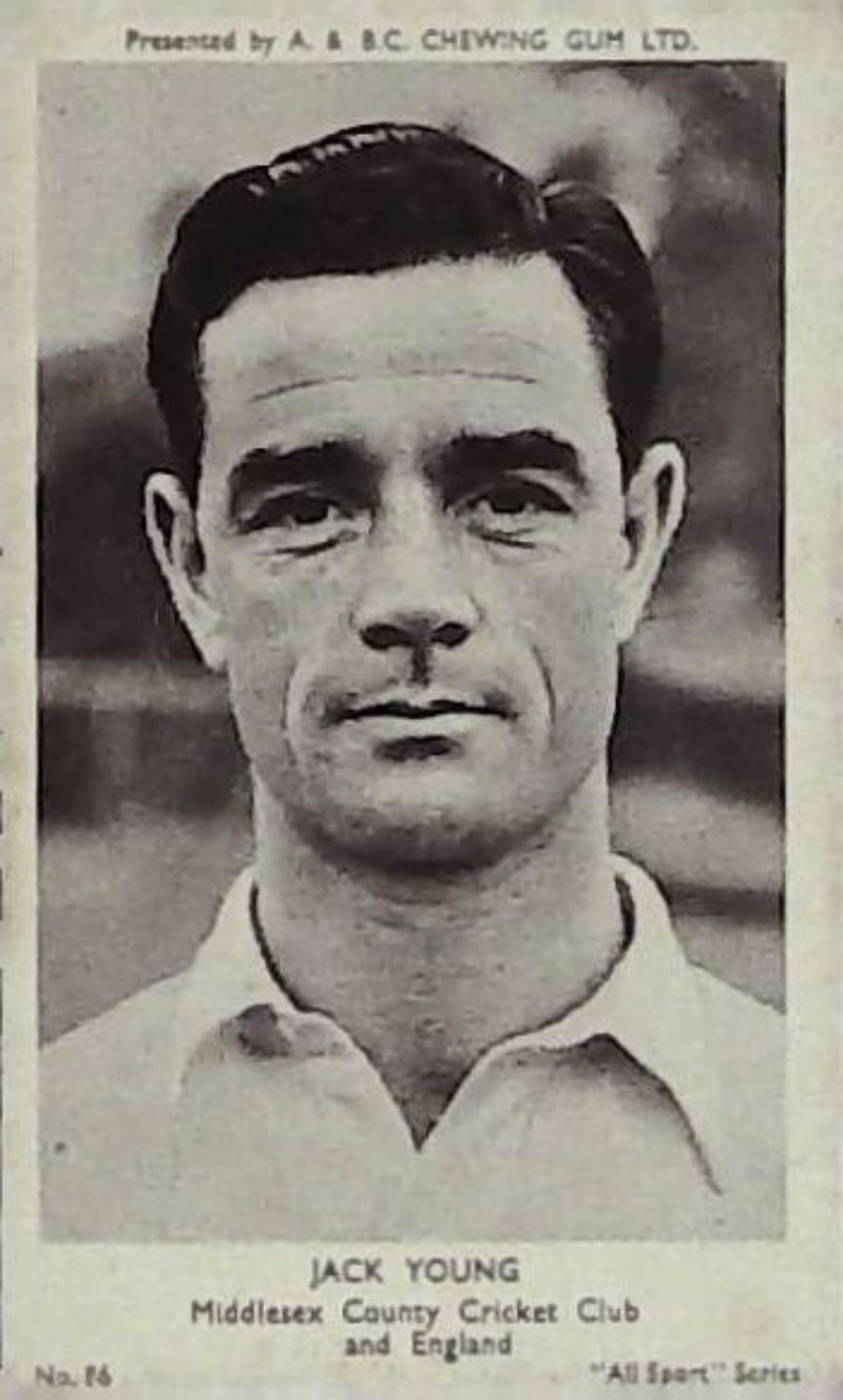 A & B C 1954 All Sports Cricket Jack Young M C C C No 85 - Click Image to Close