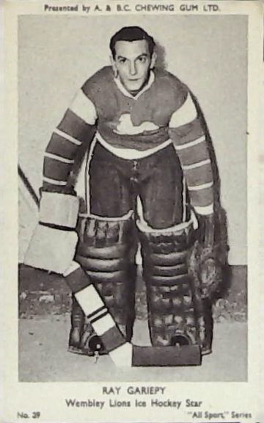 A & B C 1954 All Sports Ice Hockey Ray Gariepy No 39