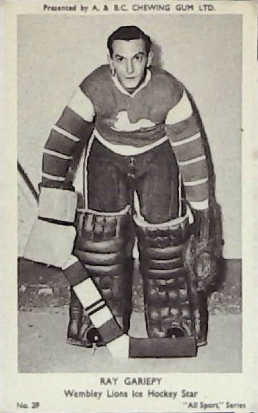 A & B C 1954 All Sports Ice Hockey Ray Gariepy No 39 - Click Image to Close