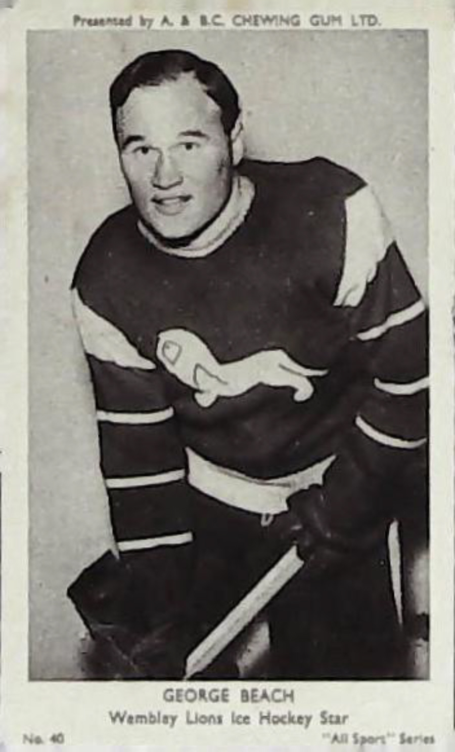 A & B C 1954 All Sports Ice Hockey George Beach No 40 - Click Image to Close