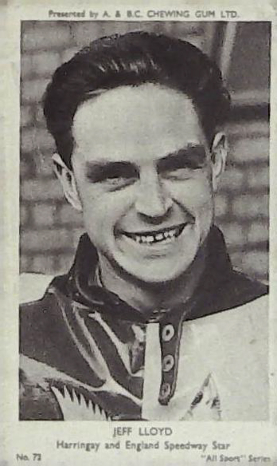 A & B C 1954 All Sports Speedway Jeff LLoyd No 72