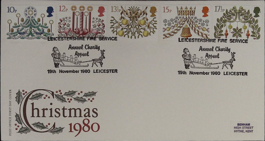 1980 Royal Mail FDC Christmas Leicestershire Fire Service Postmark - Click Image to Close