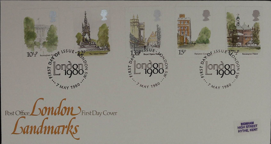 1980 Royal, Mail FDC London Landmarks :- F D I ,London S W Postmark