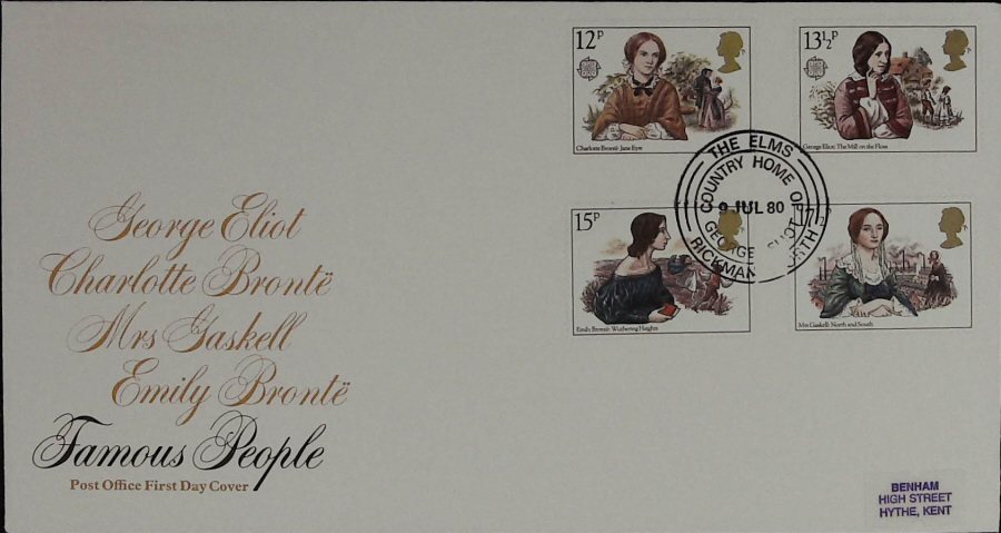 1980 Royal Mail FDC Famous Women :-The Elms, Rickmansworth Postmark