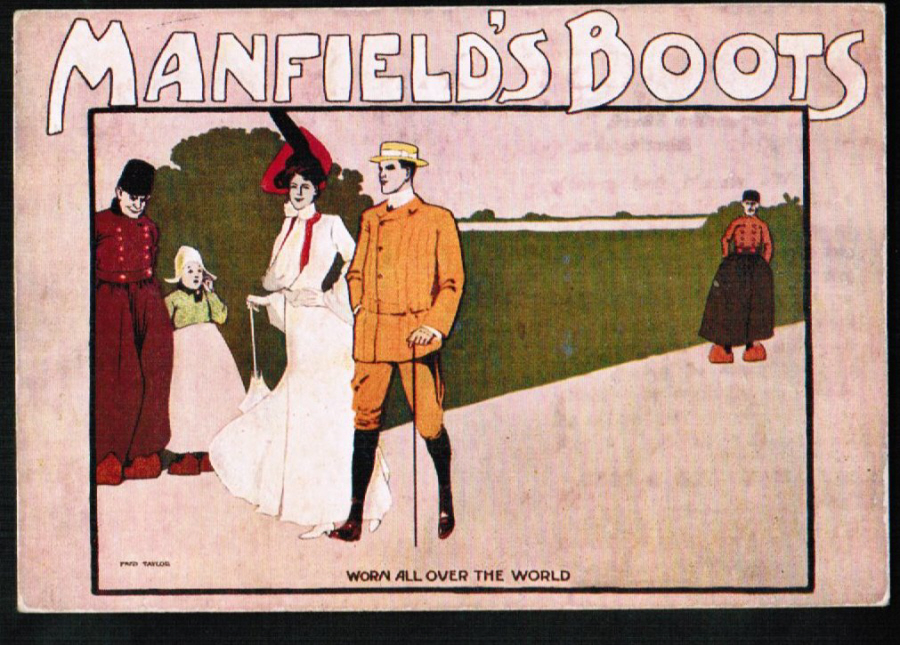 Postcard Advertising Manfield's Boots Corporation St - Click Image to Close