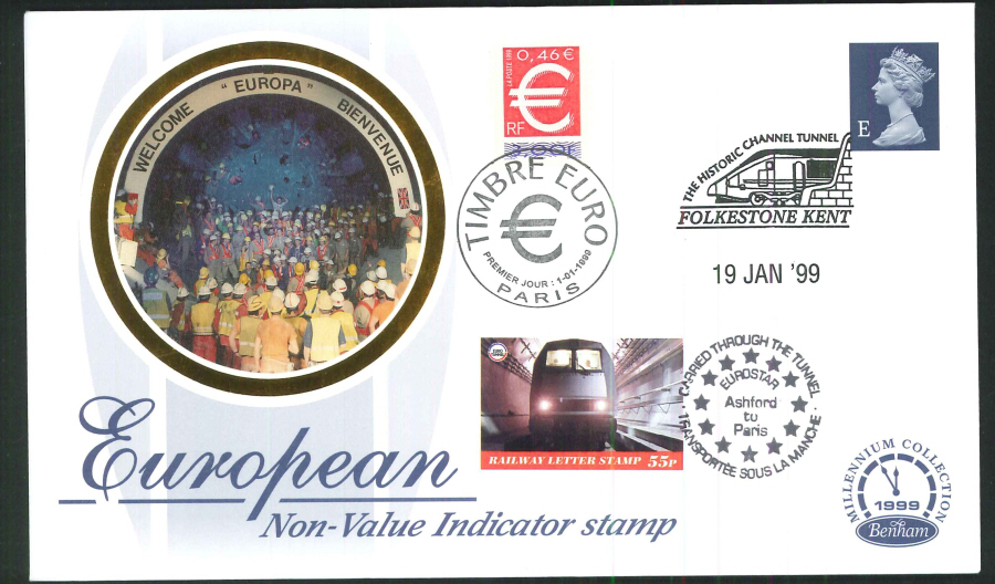 1999 - European Non-value Stamp FDC - Dual Folkestone & Paris Postmarks