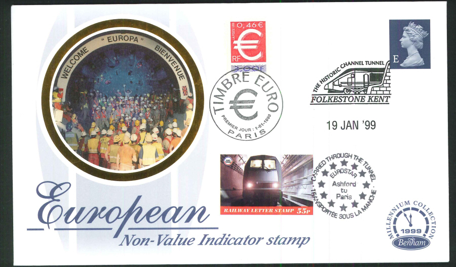 1999 - European Non-value Stamp FDC - Dual Folkestone & Paris Postmarks - Click Image to Close