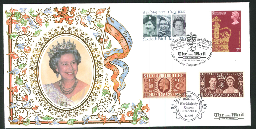 1996 - Queen's 70th Birthday Set of 4 Commemorative Covers - Various Postmarks - Click Image to Close