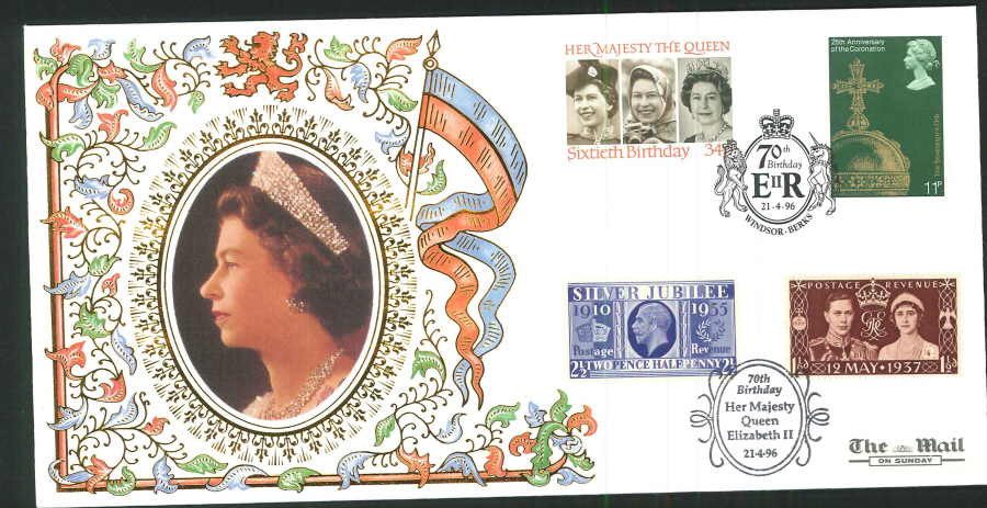 1996 - Queen's 70th Birthday Set of 4 Commemorative Covers - Various Postmarks - Click Image to Close